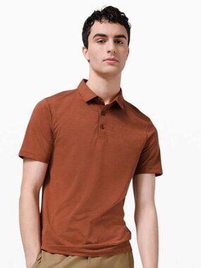 LULULEMON Evolution Polo Shirt SS X-Static Golf Dark Terracotta Mens Medium READ